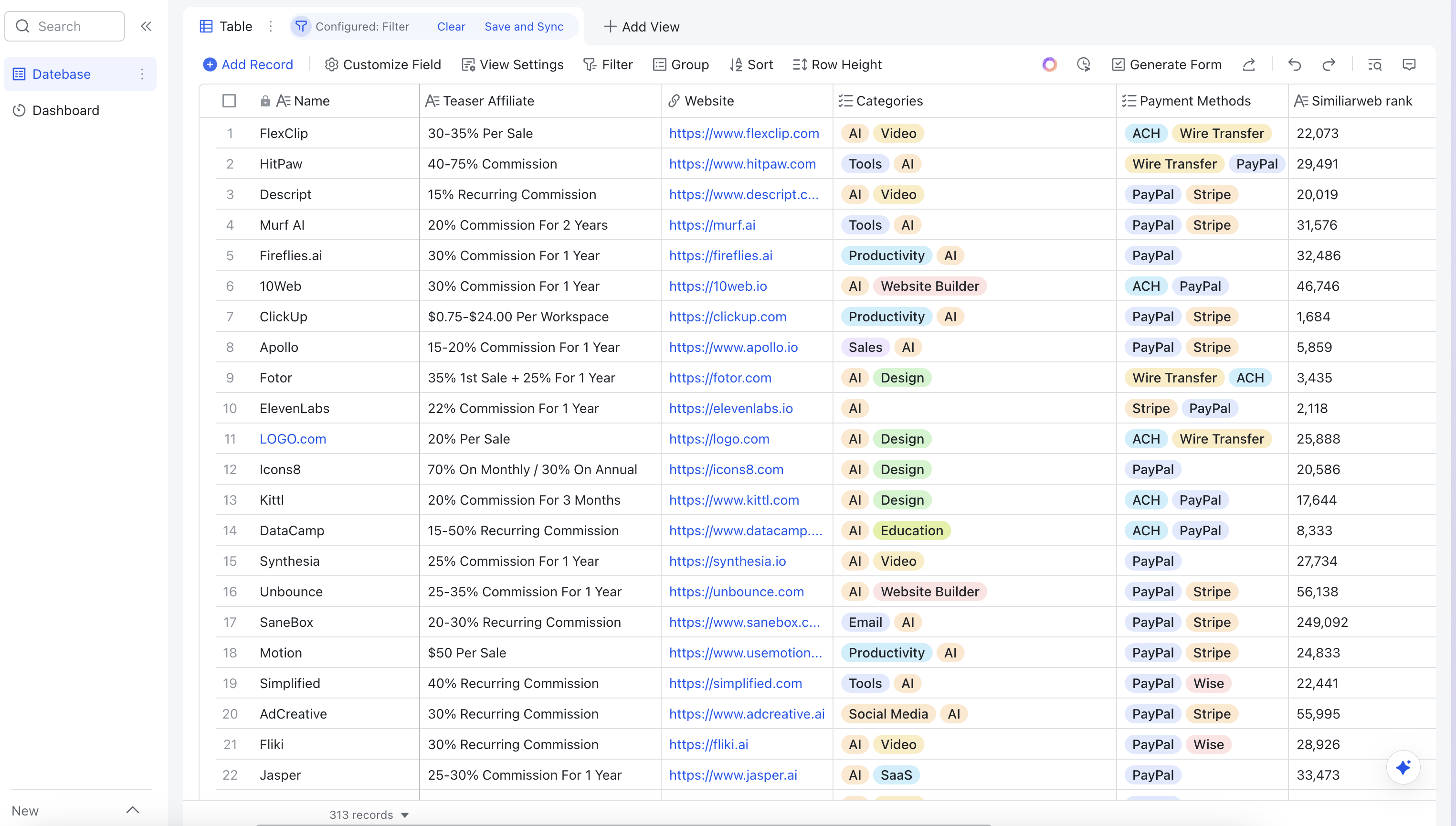 Comprehensive Affiliate Projects Dashboard - 300+ Verified Projects with Detailed Insights and Earnings Potential